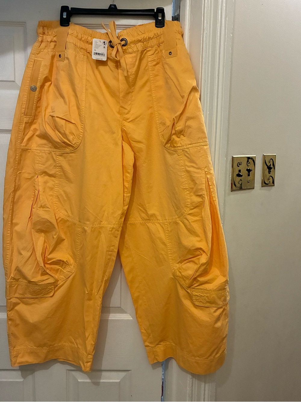 Free People Yellow Cropped Cargo Trousers